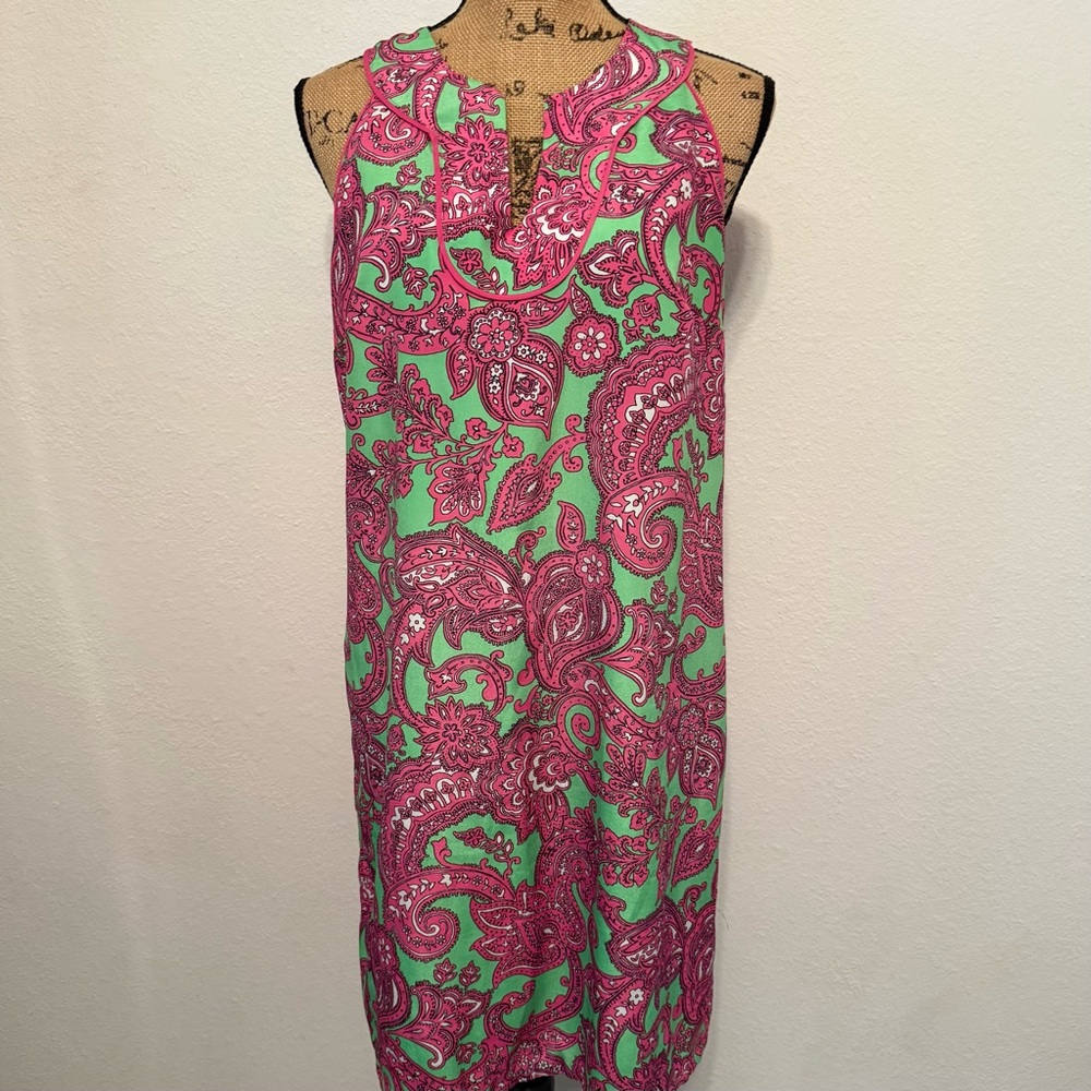 Crown & Ivy Paisley Garden Pink and Green Sleeveless Midi Dress Large